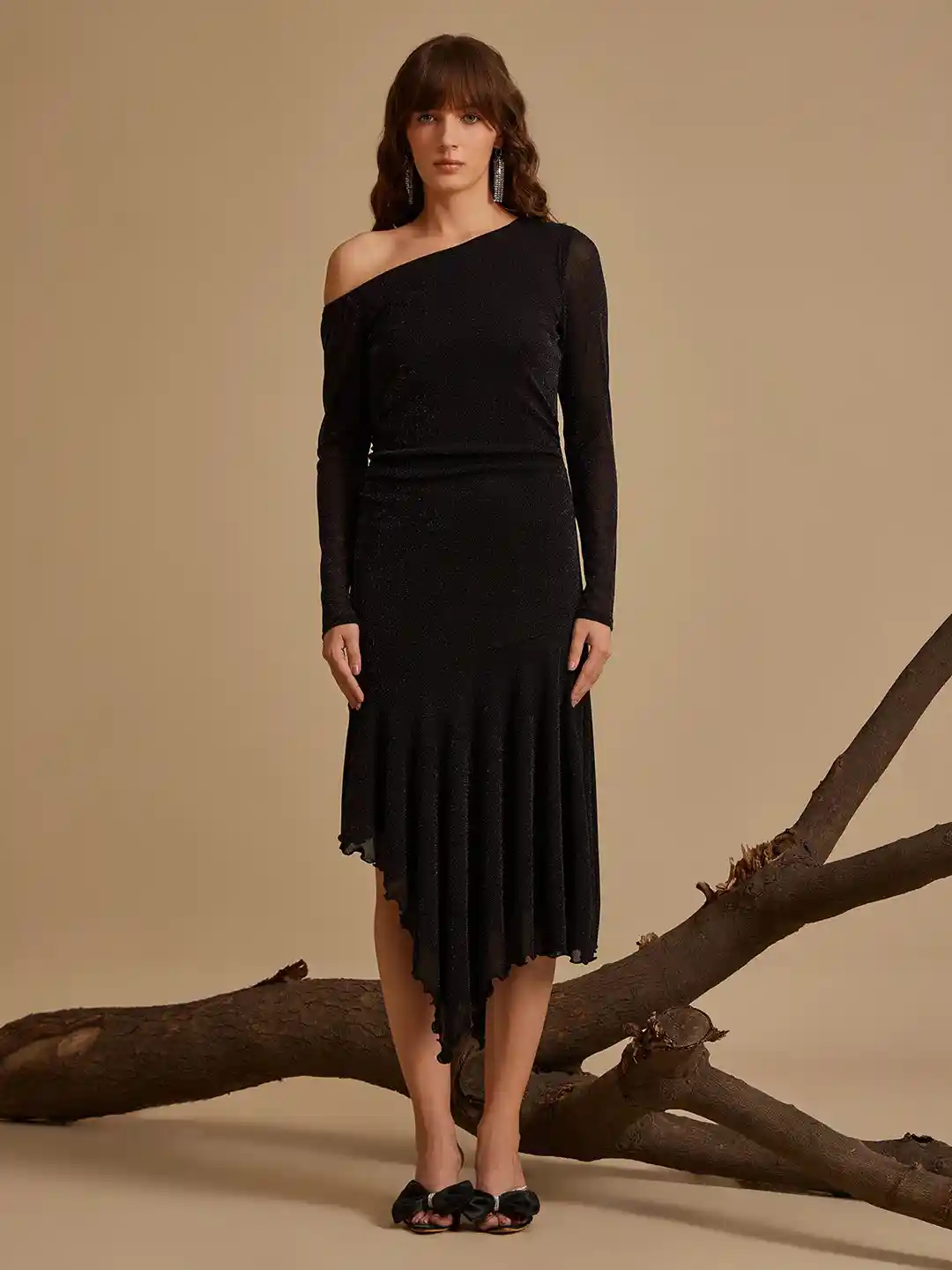 Kazo Women Off-Shoulder Net A-line Midi Dress