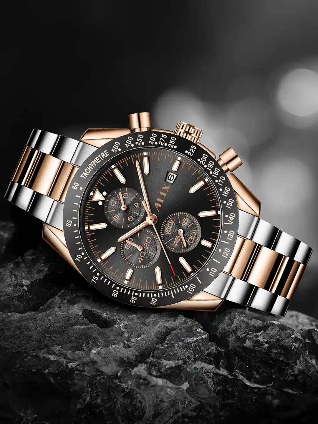 ALIX Men Brass Dial Stainless Steel Bracelet Style Straps Analogue  Chronograph Watch AL3014S SRGB