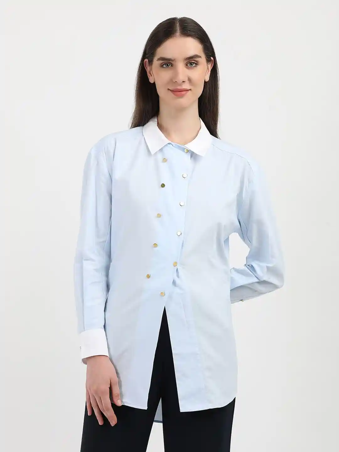 Buy Tommy Hilfiger Women Spread Collar Solid Cotton Casual Shirt