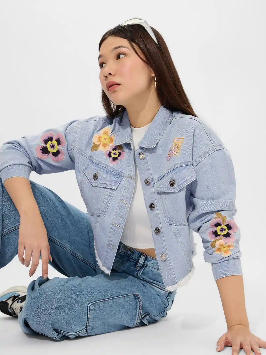 Buy The Souled Store Women Floral Crop Denim Jacket with