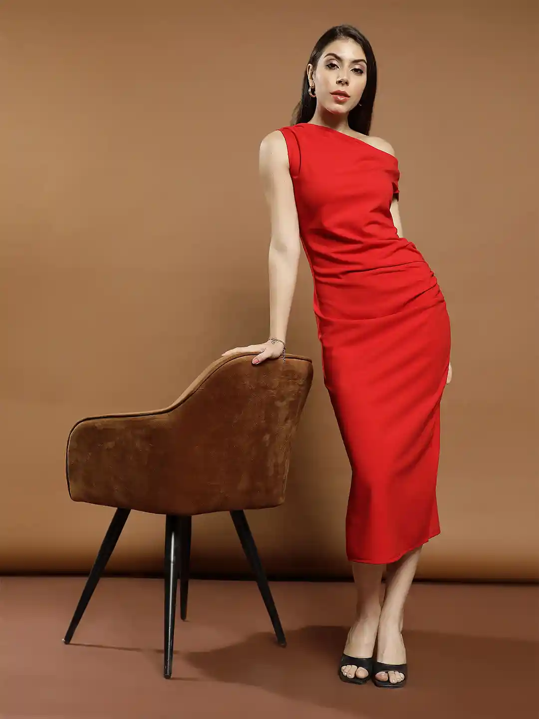 Athena One Shoulder Scuba Bodycon Midi Dress - Main Image