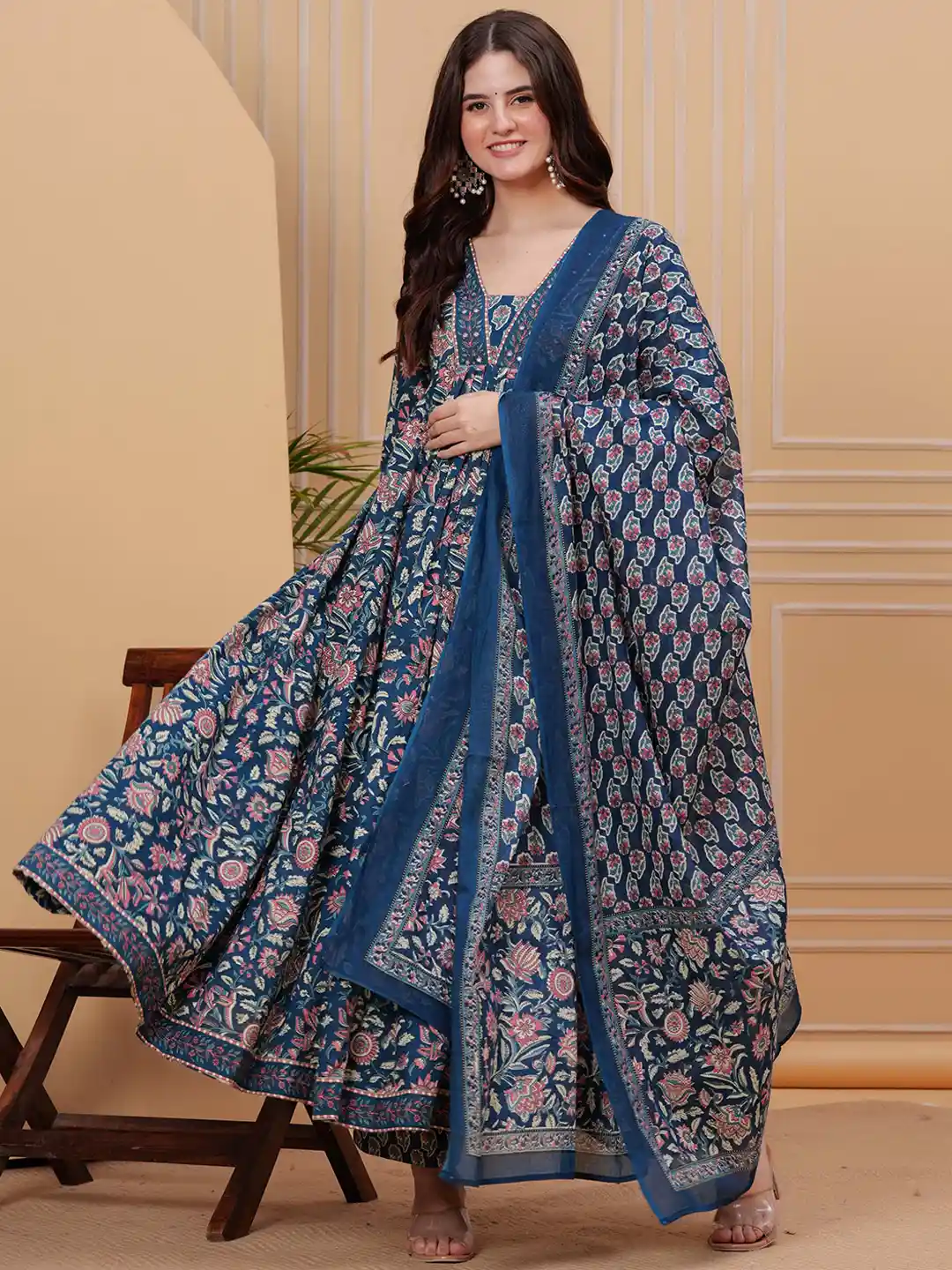 Floral Print Myntra Anarkali Cotton Kurti Anouk Floral Printed