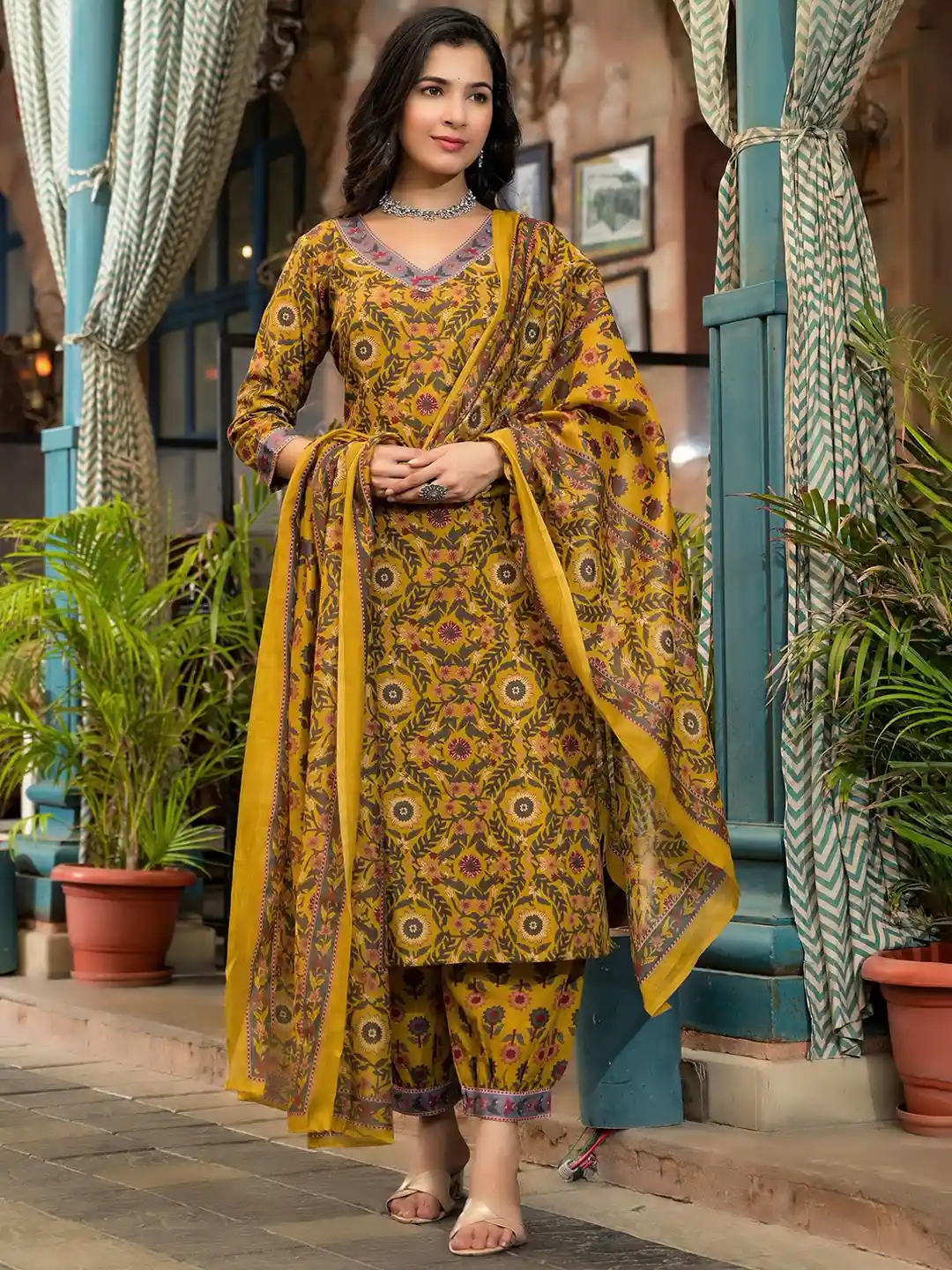 Punjabi Suits Salwar Kameez Online Myntra KALINI Floral Printed V