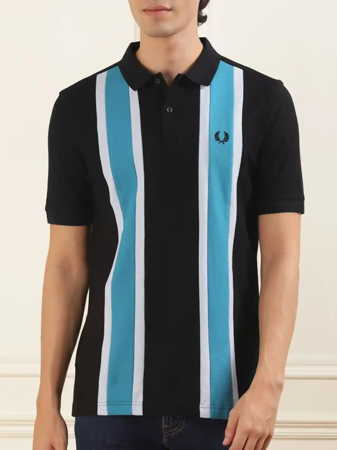 Buy Fred Perry Men Striped Polo Collar Applique T-shirt Tshirts