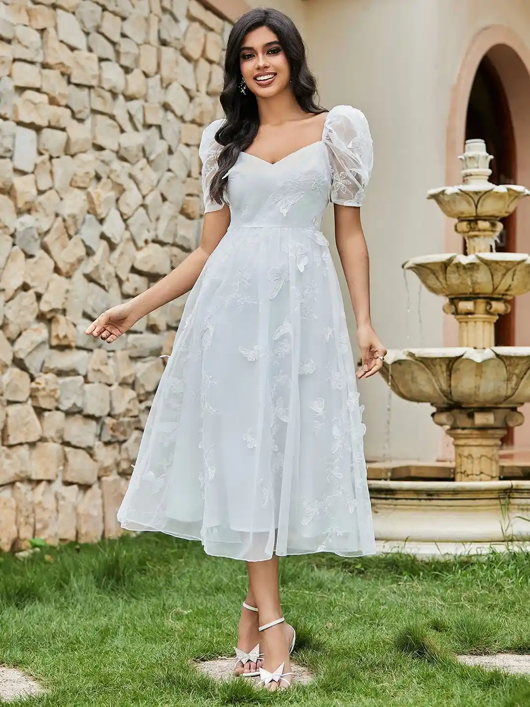 StyleCast Short Sleeves A-Line Midi Dress