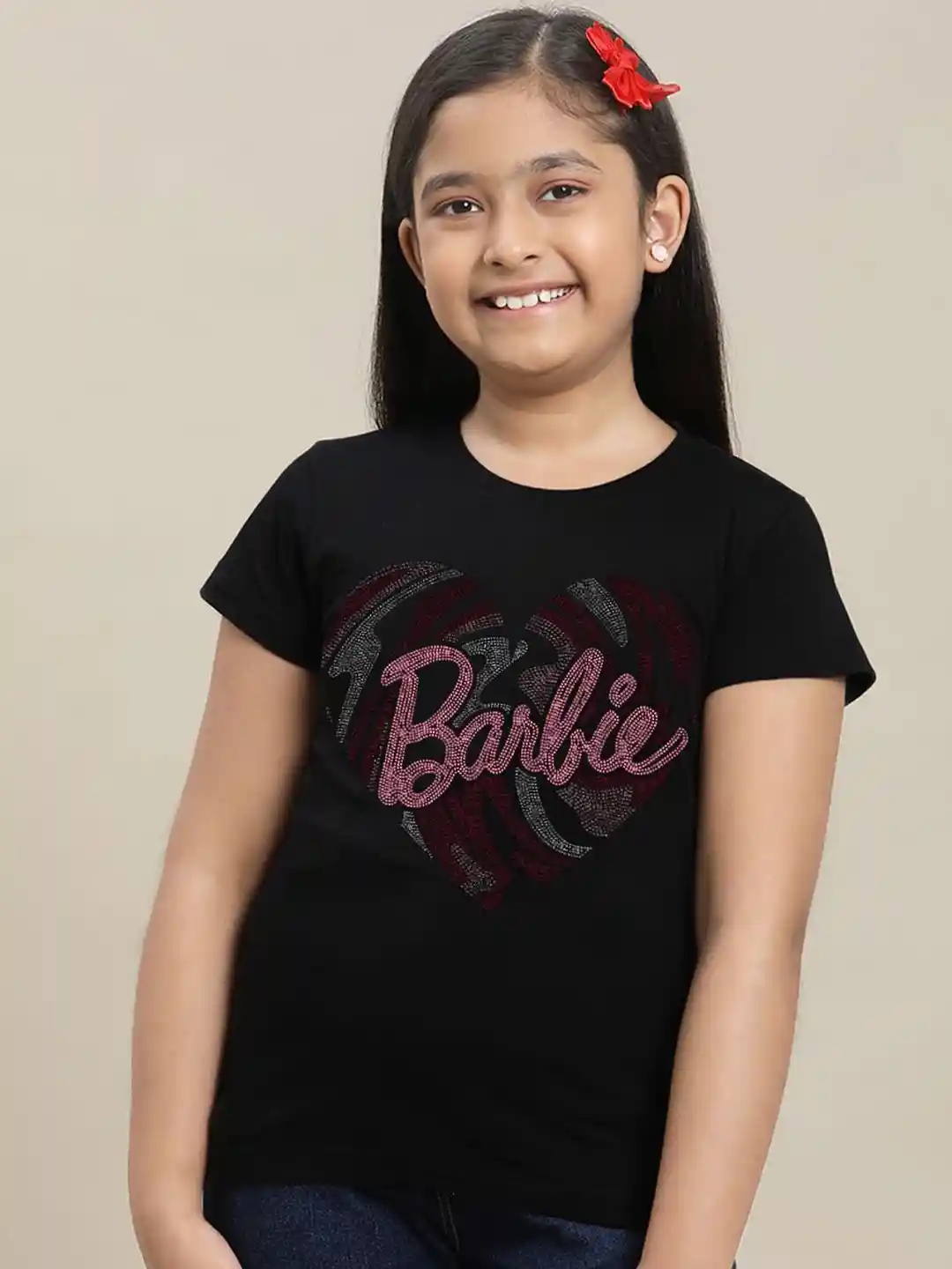Buy Kids Ville Girls Barbie Printed Round Neck Cotton T-shirt