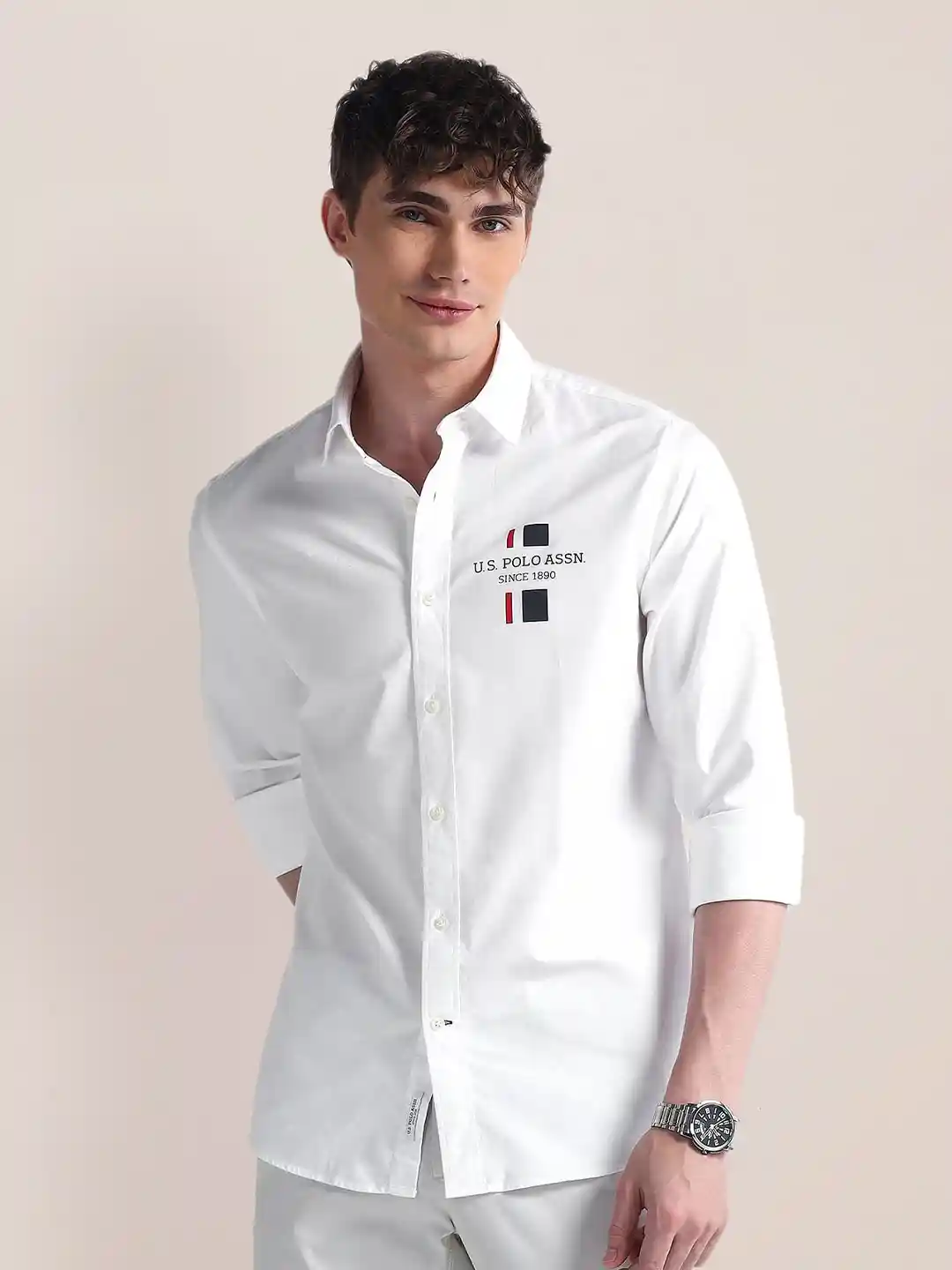 Polo Men Classic Spread Collar Solid Cotton Casual Shirt