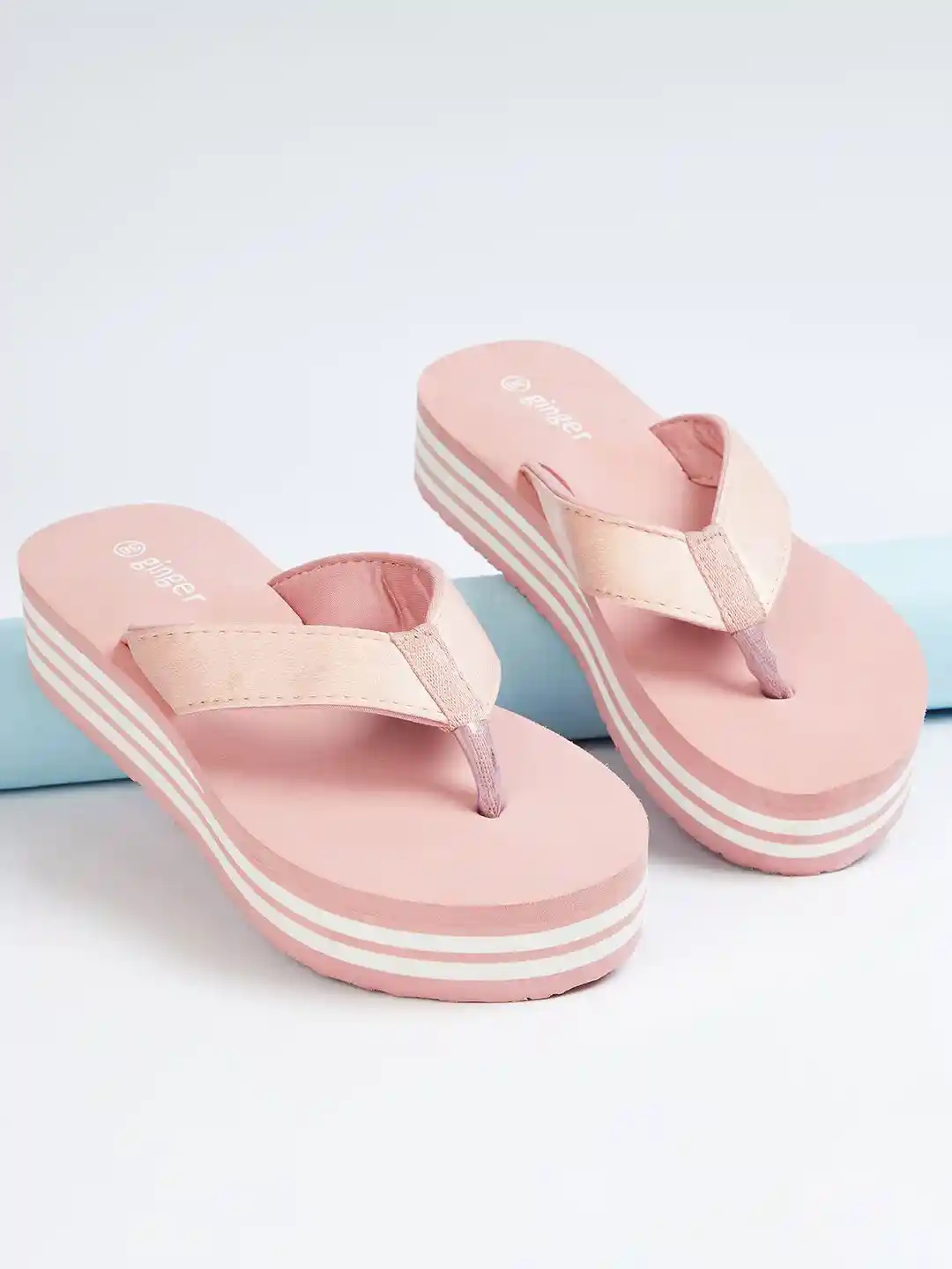 Buy Ginger by Lifestyle Women Striped Rubber Room Slippers Flip - Main Image