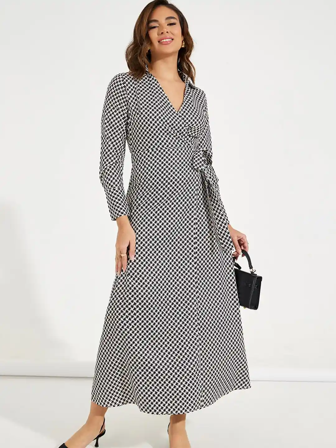 Styli All Over Print Wrap Maxi Dress with Tie-Waist