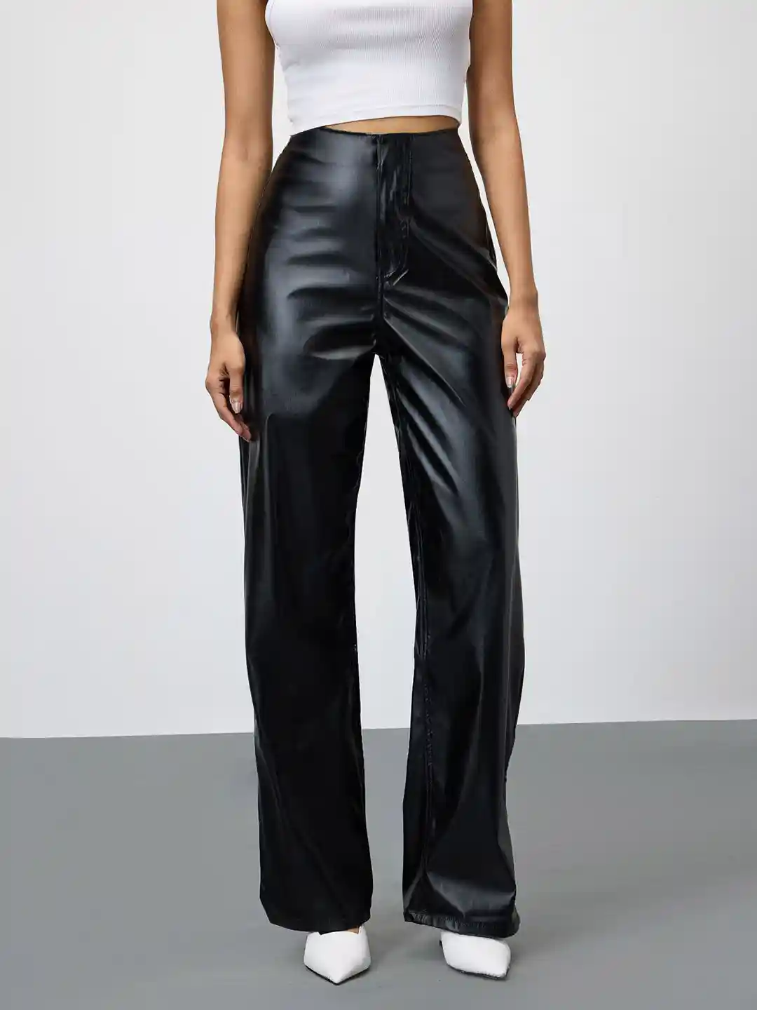 Faux Leather Wide Leg Palazzo Leather Pants Stradivarius Wide Leg