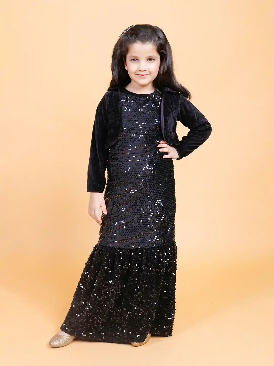 Buy BAESD Girls Sequined Embellished Maxi Dress With Shrug