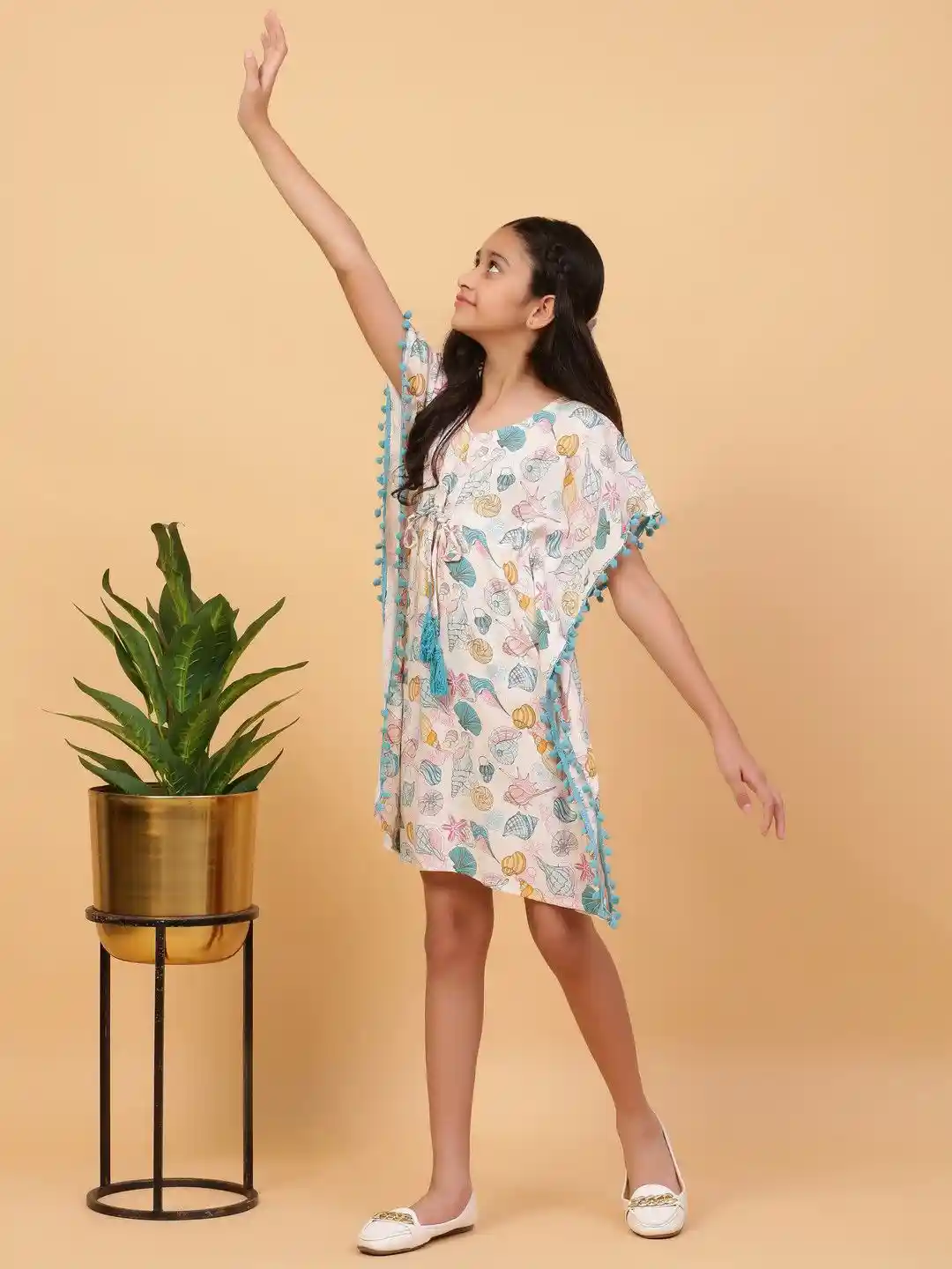 Buy Ninos Dreams Tropical Print with Pom-Pom Detail Kaftan Dress