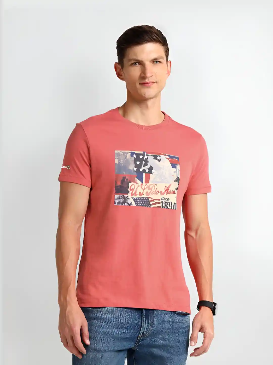 Buy Polo Men Graphic Printed Round Neck Cotton Slim Fit