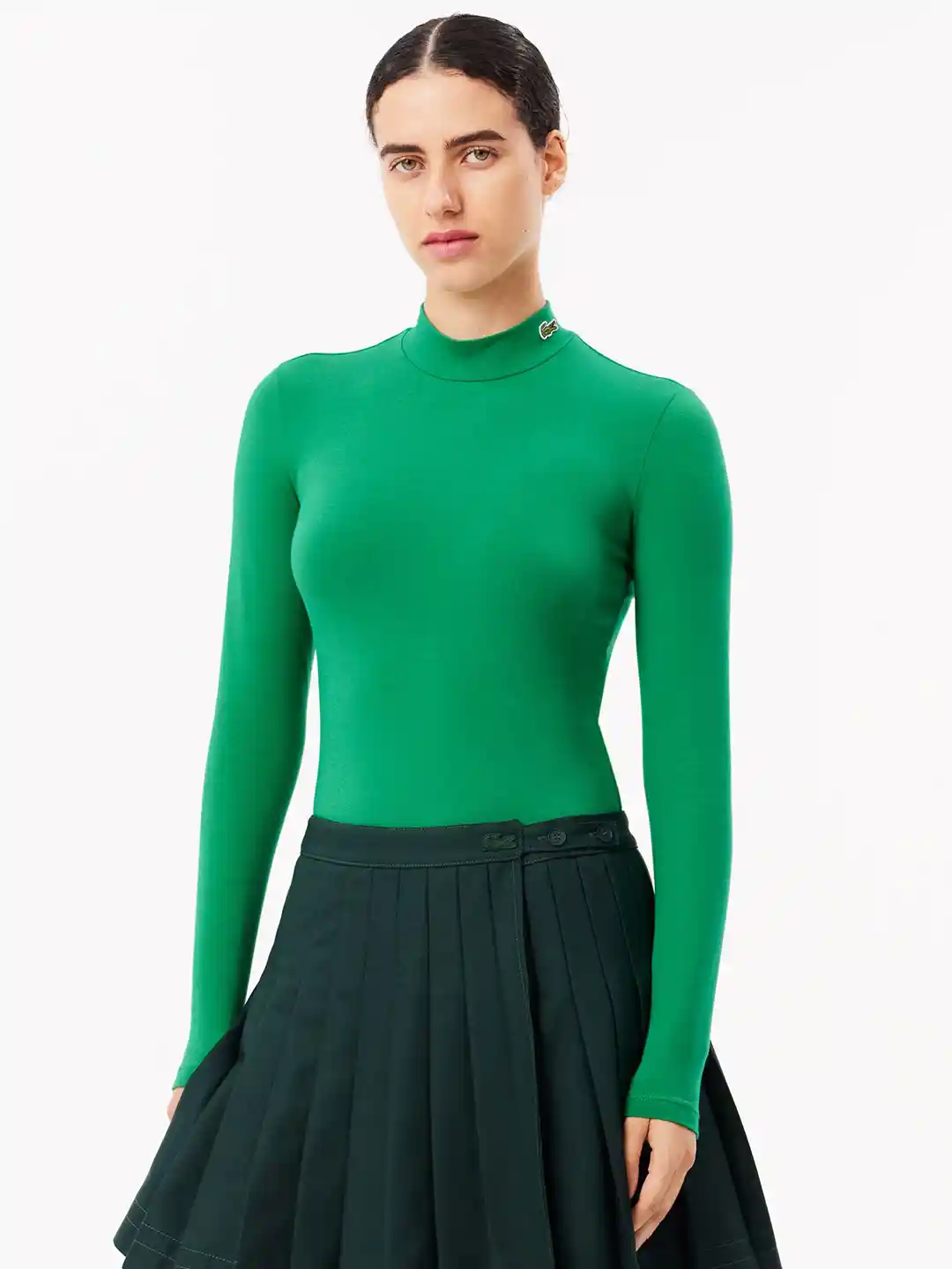 Buy Lacoste Women Solid High Neck Cotton Slim Fit T-Shirt