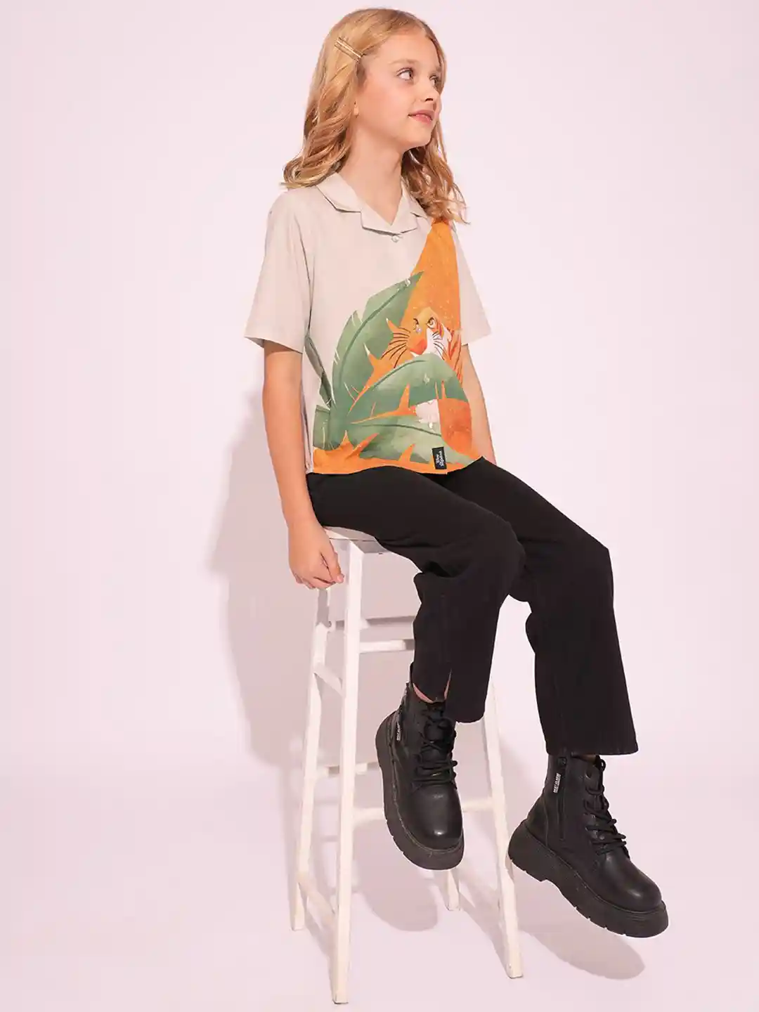 Buy Vero Moda Girls Cuban Collar Abstract Printed Cotton Boxy