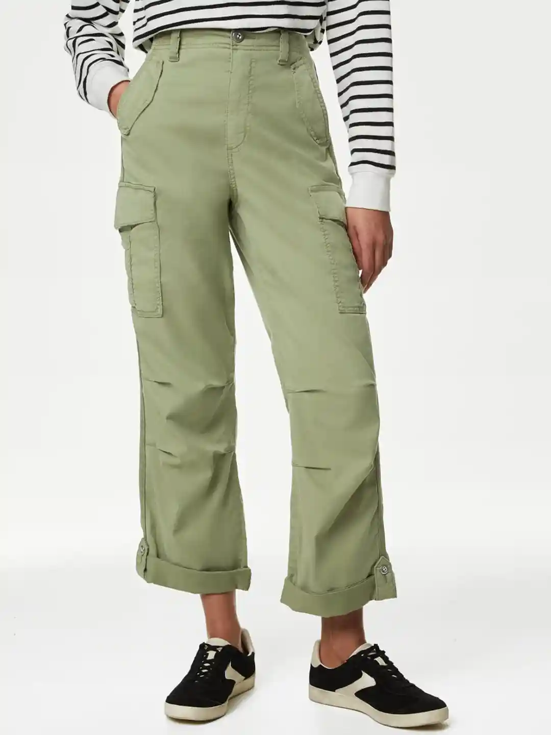 Buy Marks Spencer Women High-Rise Cargo Trousers Trousers for