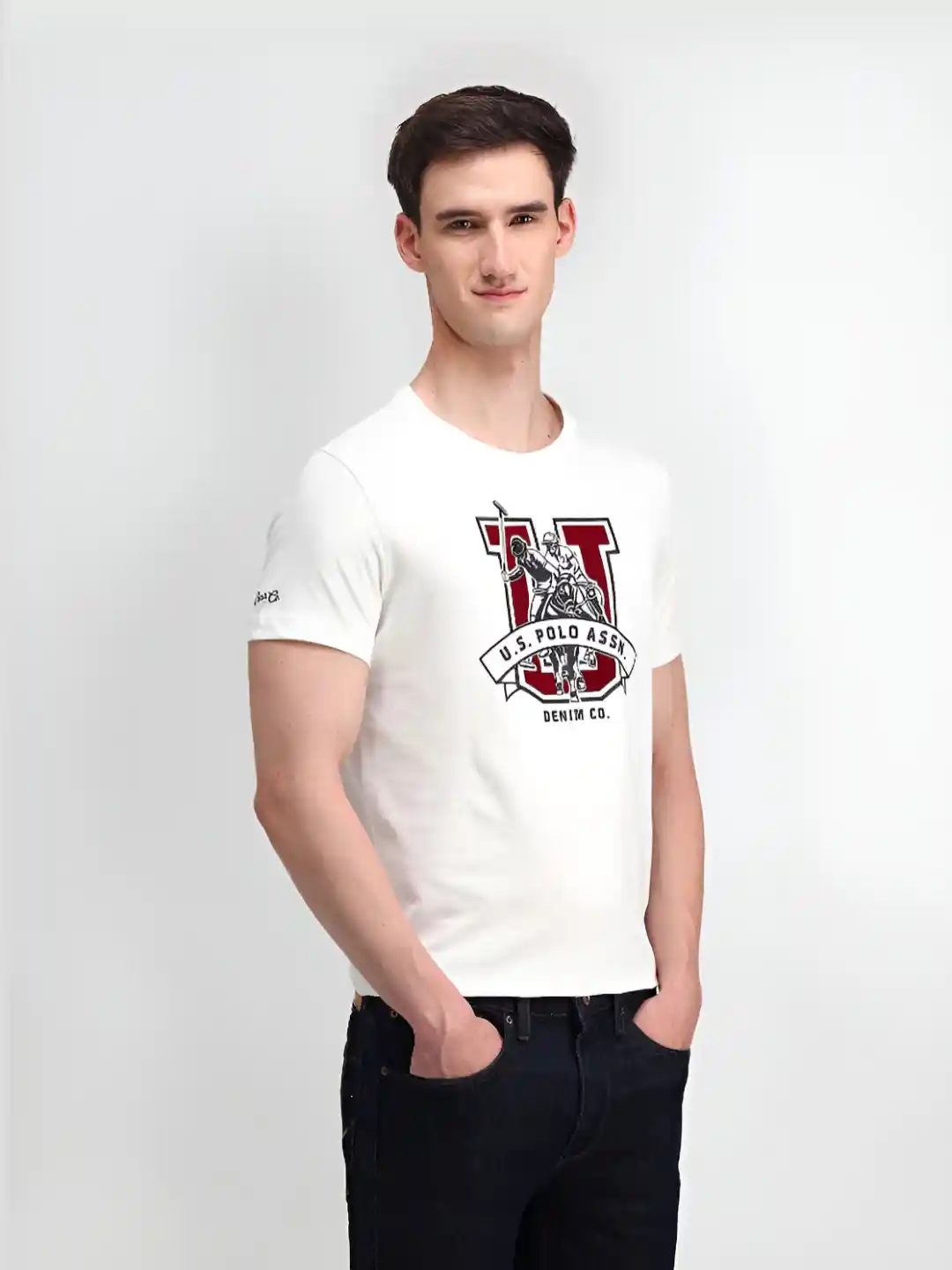 Buy Polo Denim Men Solid Round Neck Cotton Slim Fit
