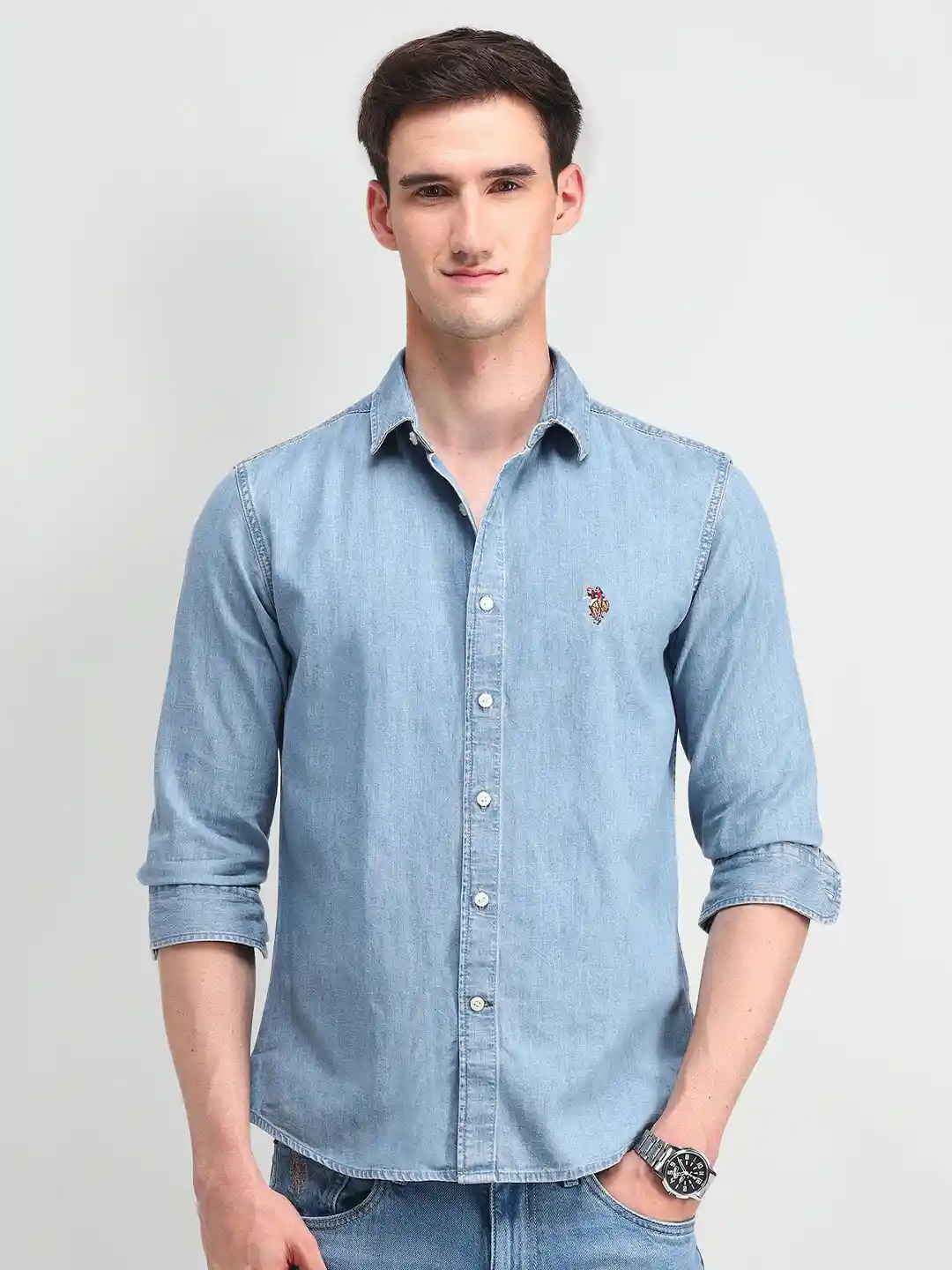 Buy Polo Denim Men Comfort Spread Collar Solid