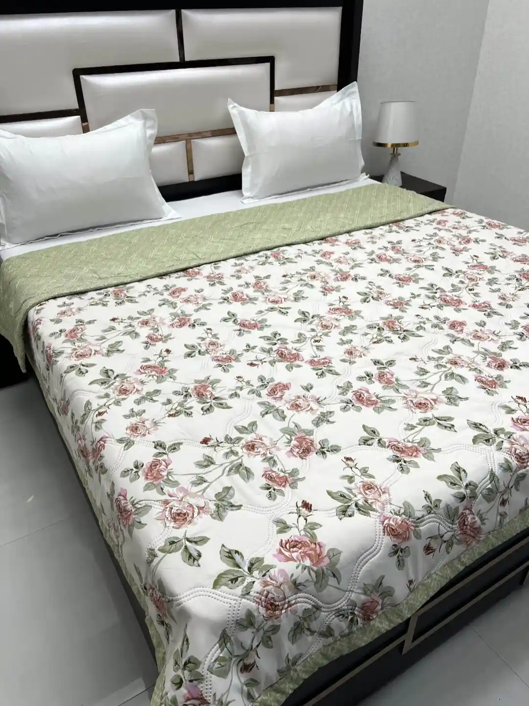 Buy Pure Decor Doze Green Pink Floral Printed 300 GSM Double Bed