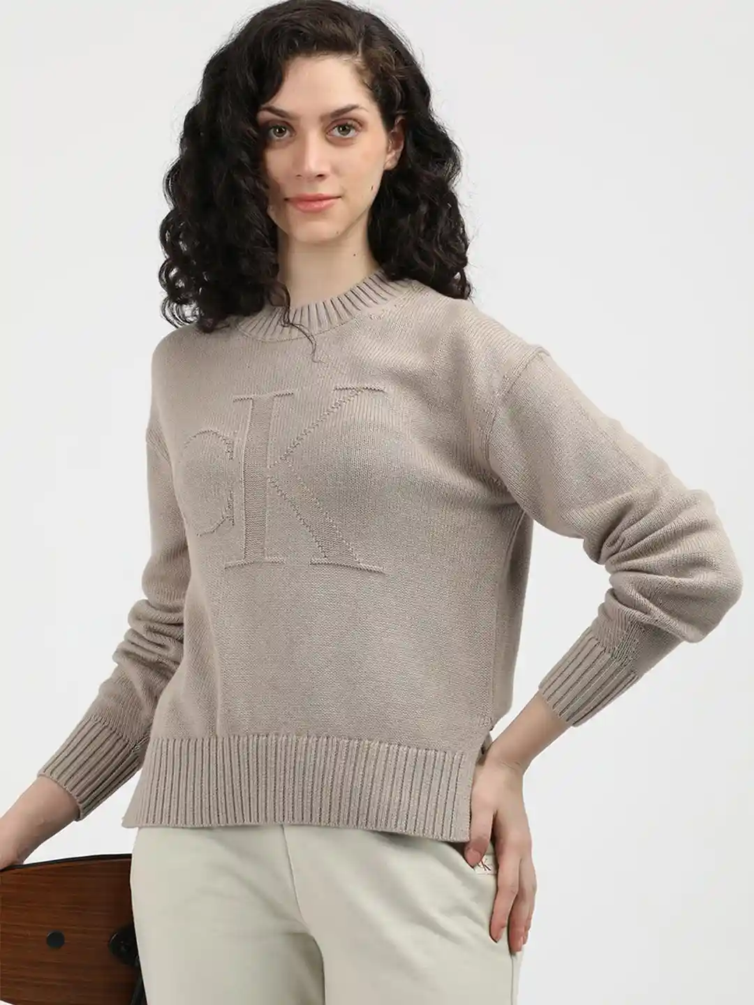 Womens Sweaters Womens Ck Jumper Top Calvin Klein Women's White