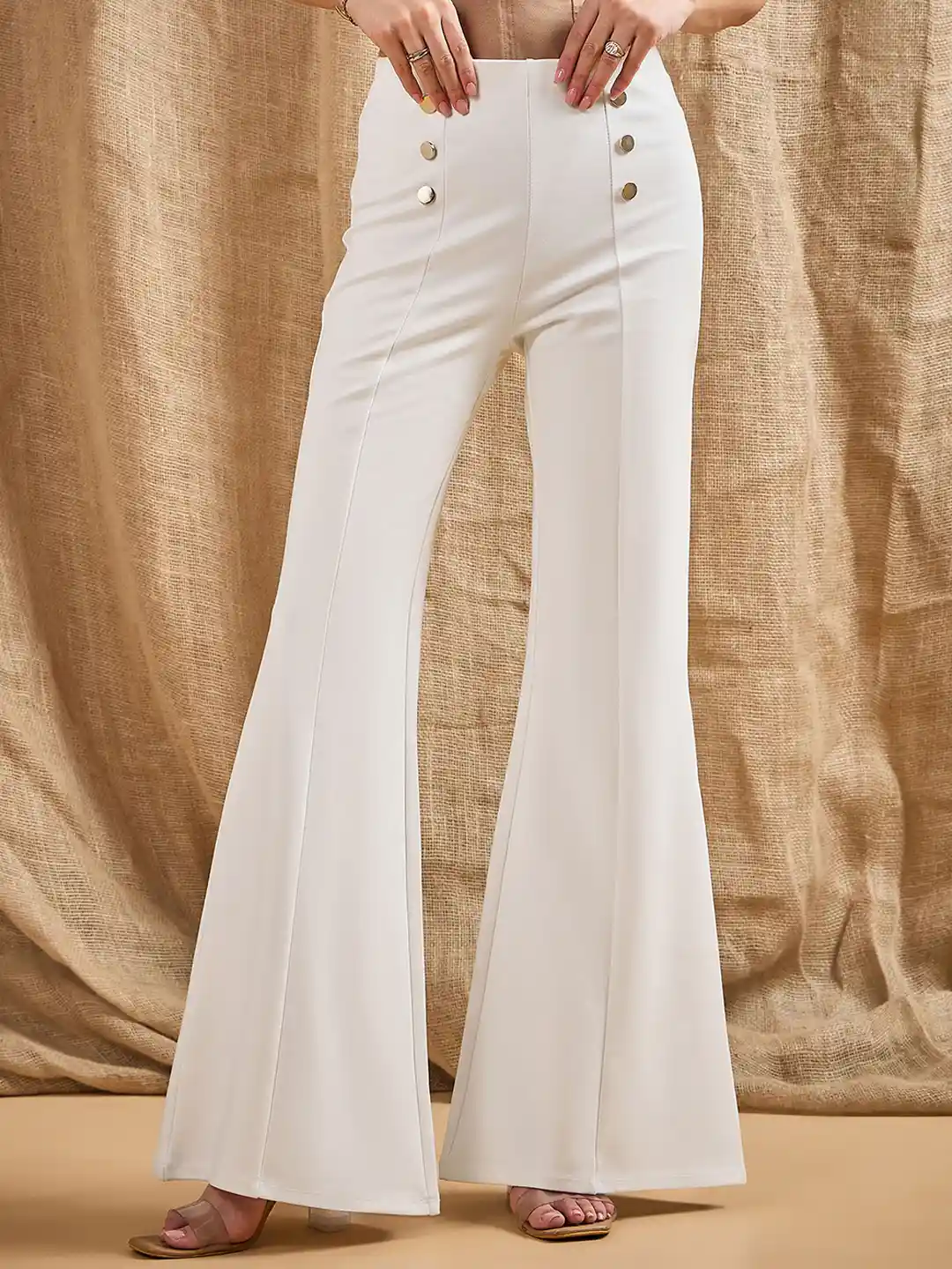 Buy SASSAFRAS Women Smart Flared High-Rise Trousers Trousers for