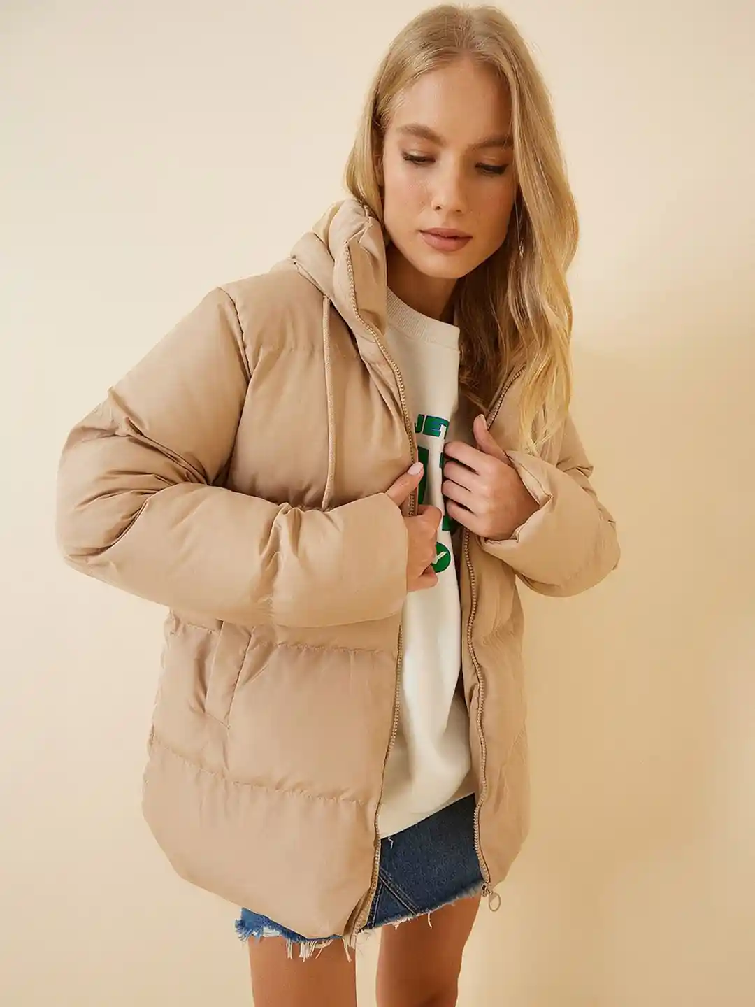 Buy Happiness istanbul Hooded Zipper Puffer Jacket Jackets for