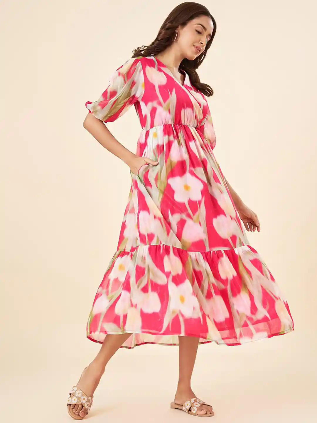 Buy AKKRITI BY PANTALOONS Women Printed Fit and Flare Midi Dress