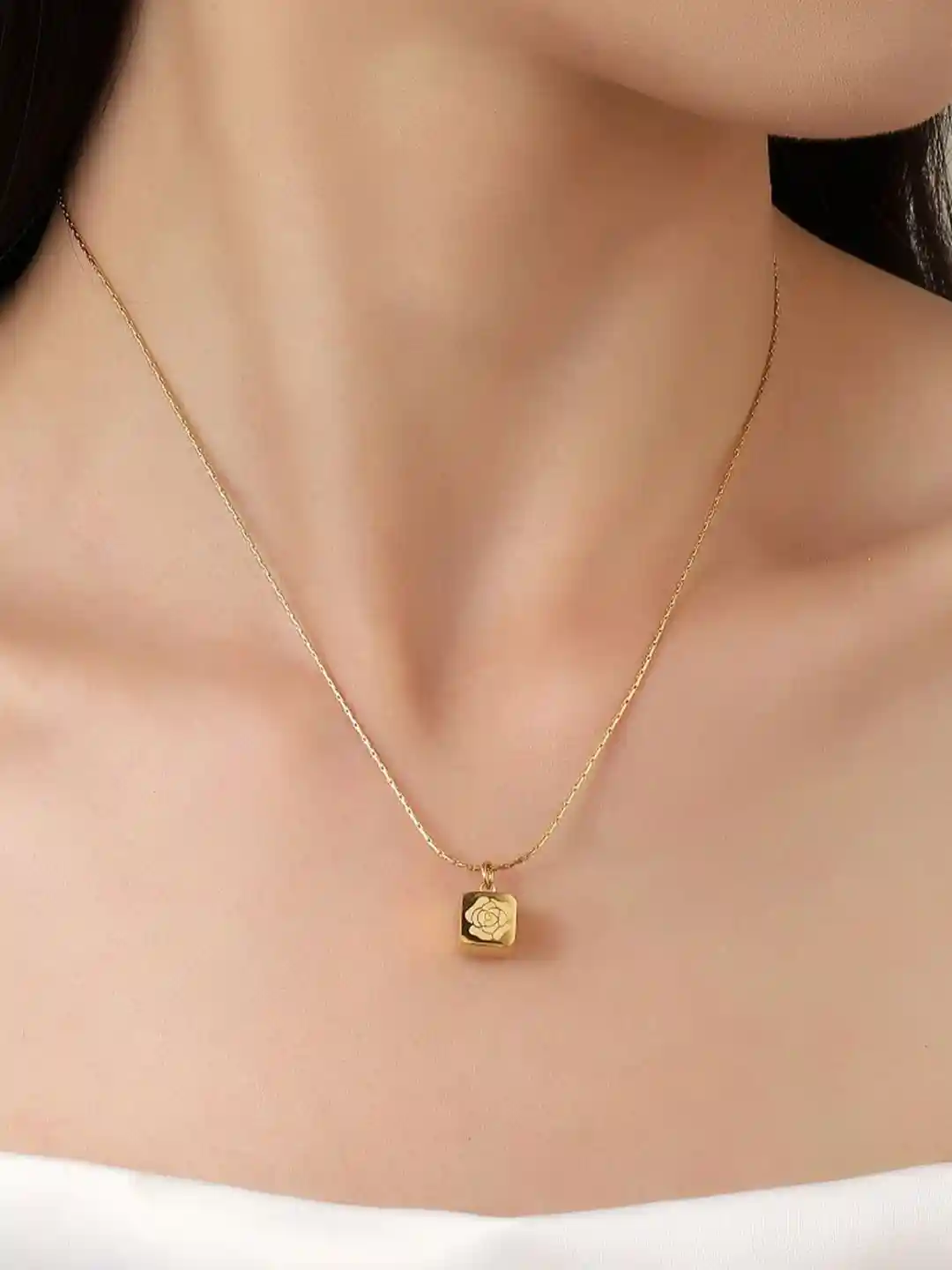 Buy SALTY Gold-Plated Square-Shaped Little Rose Charm Pendant With - Main Image