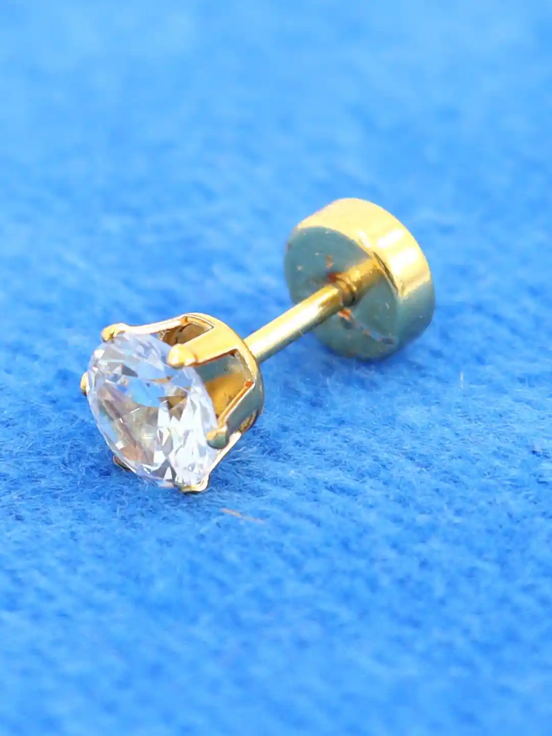 KRENOZ Men Gold-Plated Stainless Steel Rhinestone Studded Contemporary Stud