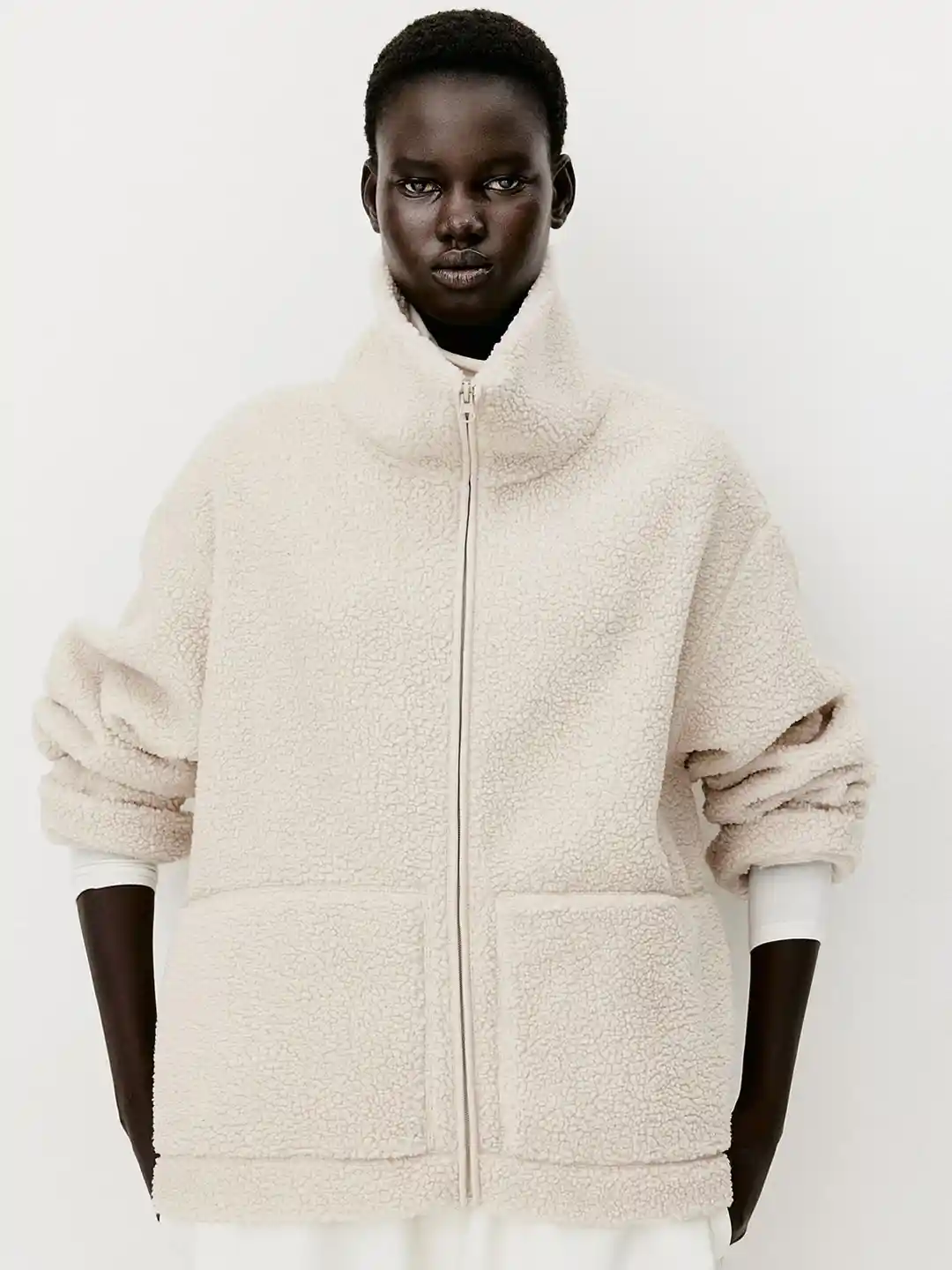 Teddy Coat Long Jacket H&m H&M Teddy Fleece Coat XS White Soft