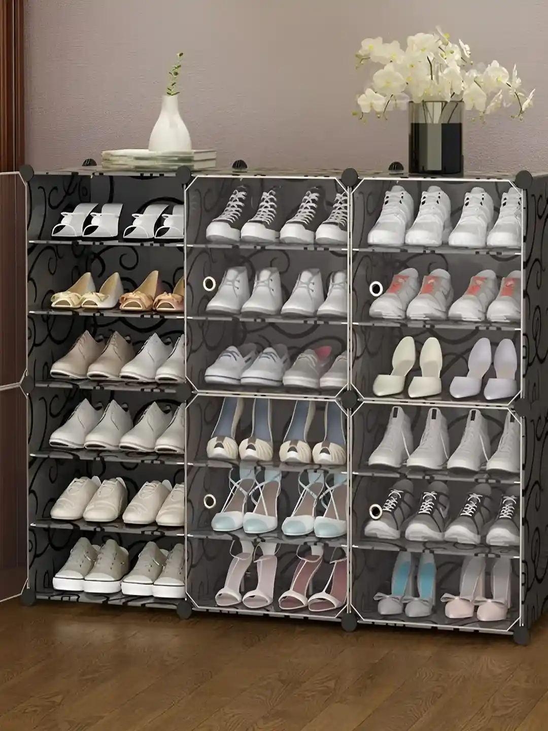 KriShyam Black 36 Pairs Tower Door Portable Shoe Rack