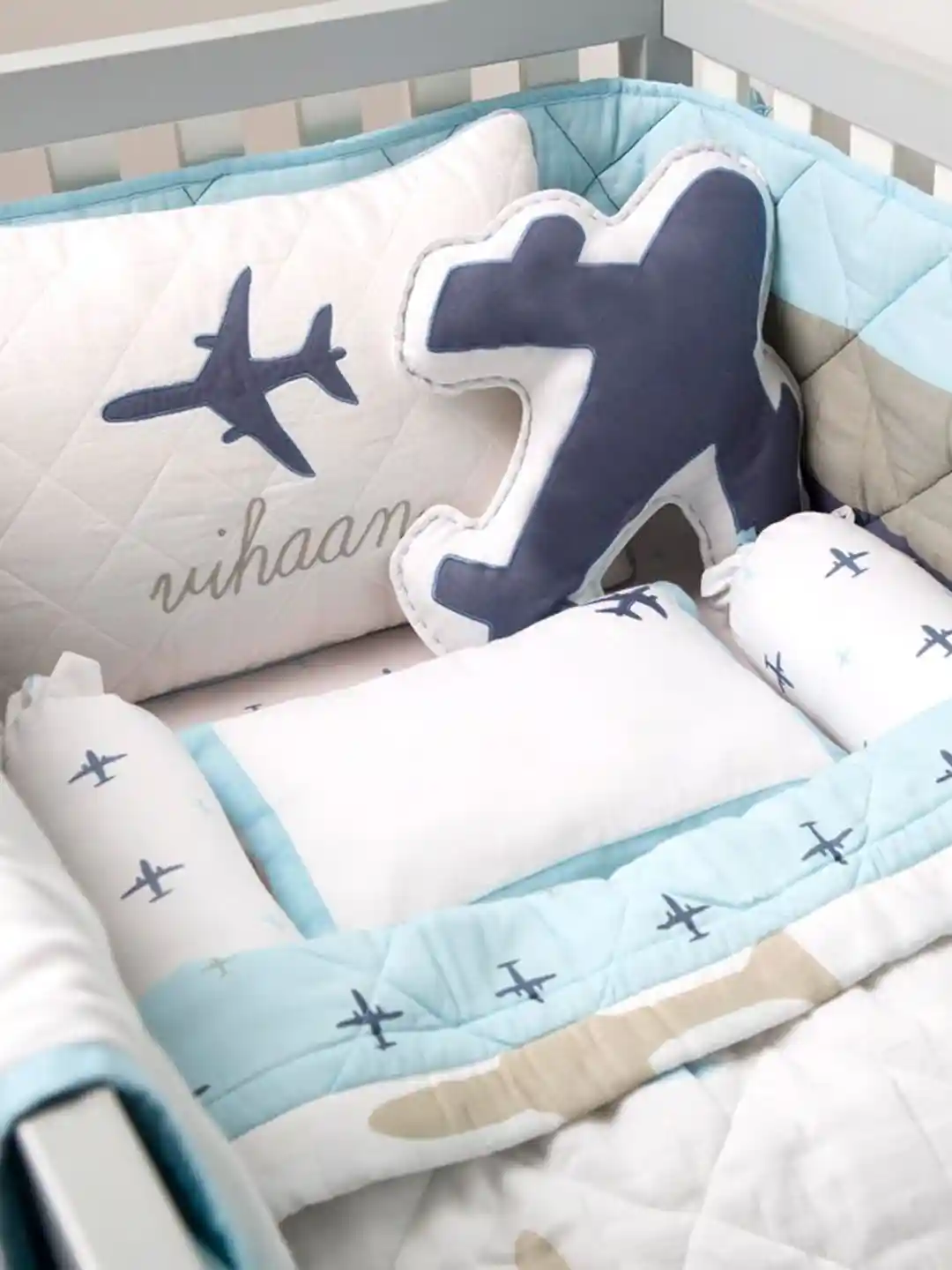 Buy Masilo Infants Blue White Printed Organic Cotton Cot Bedding