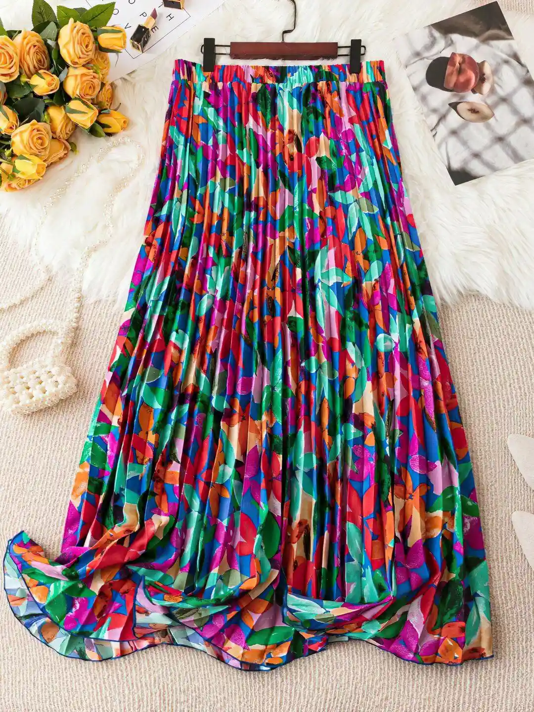 Buy OTABU Printed Accordion Pleated Flared Maxi Skirt