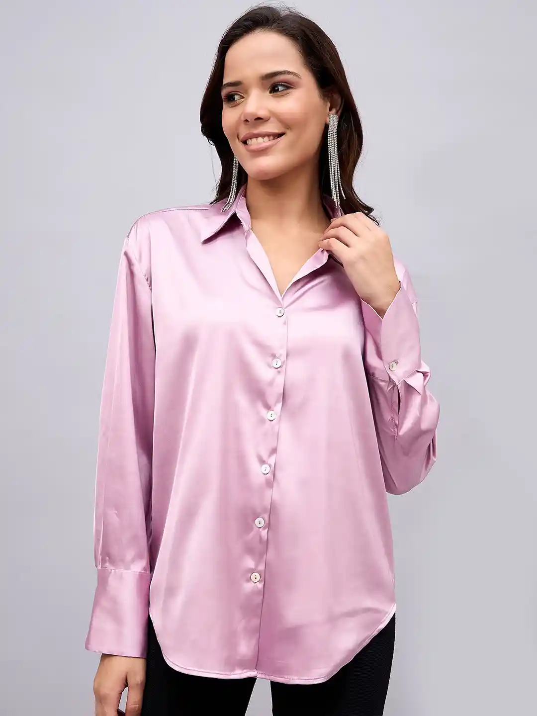 Buy STYLE BLUSH Women Sheen Satin Shirt Style Top Tops for Women