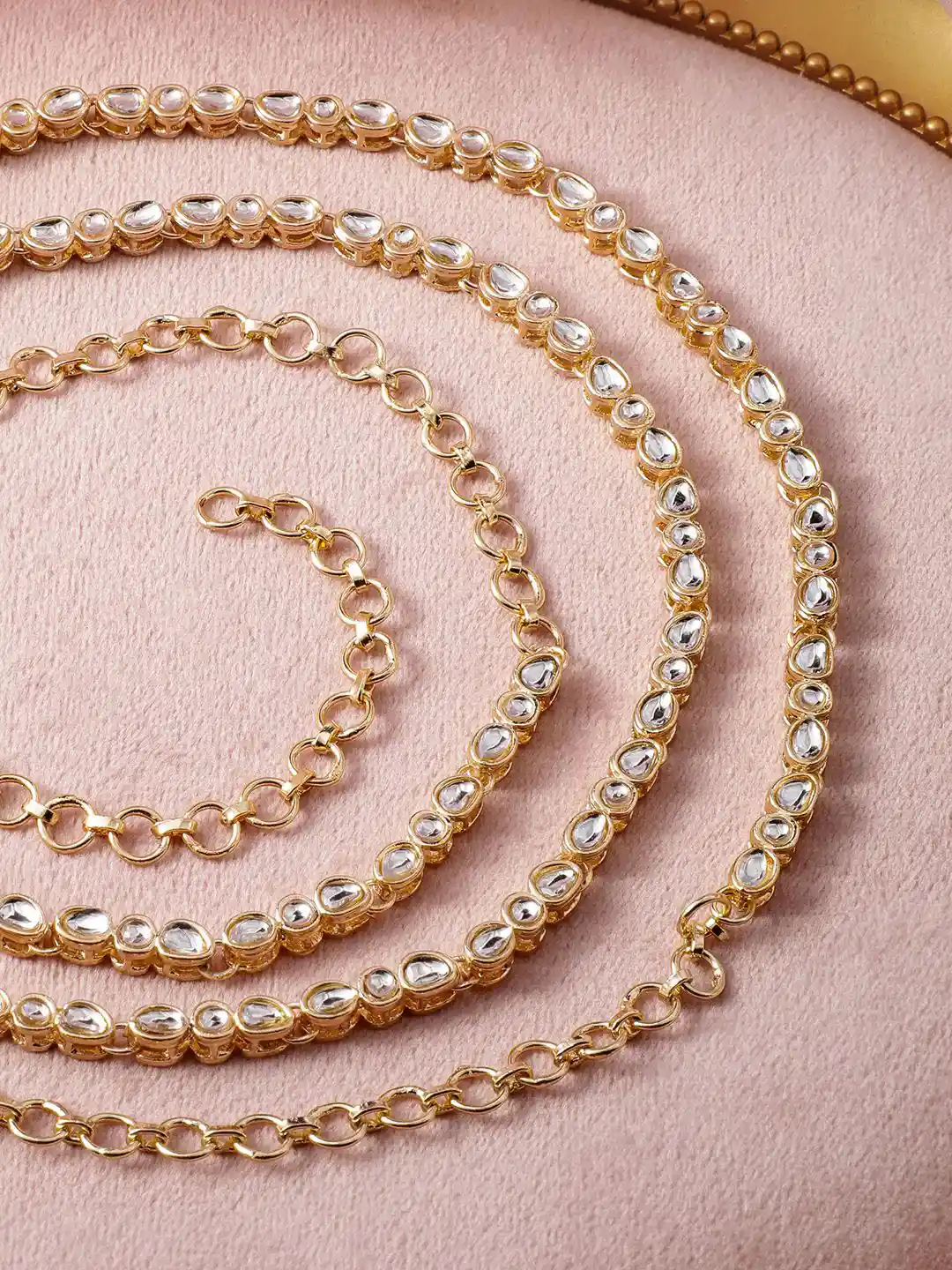 Simple Waist Chain For Saree Stylish Gold Polished Stone