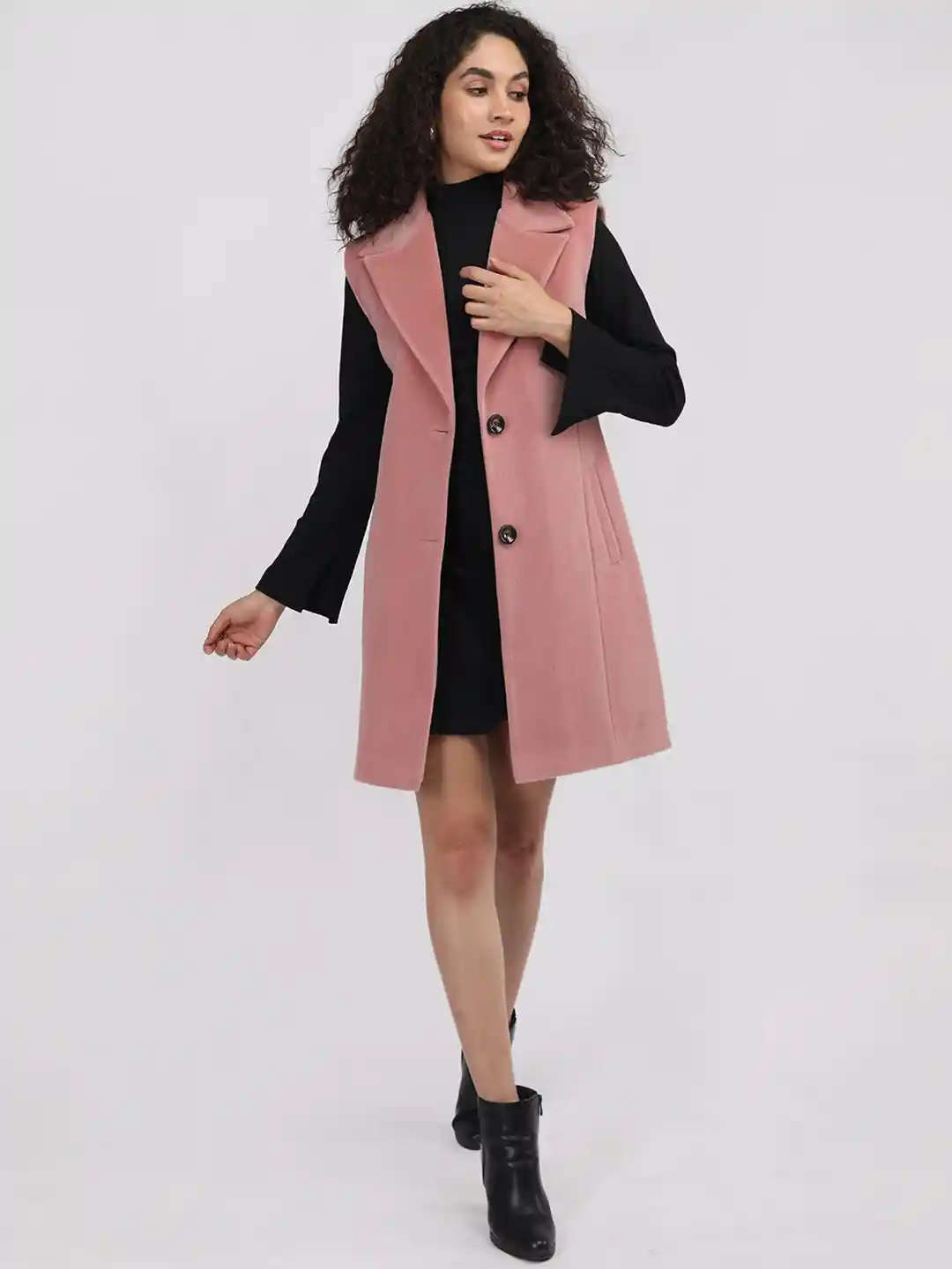 Buy Plagg Solid Single Breasted Longline Sleeveless Overcoat