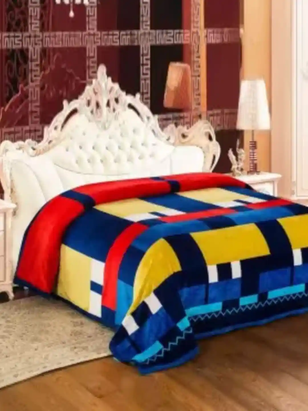 Buy Signature Blue Red Microfiber AC Room 350 GSM Double Bed