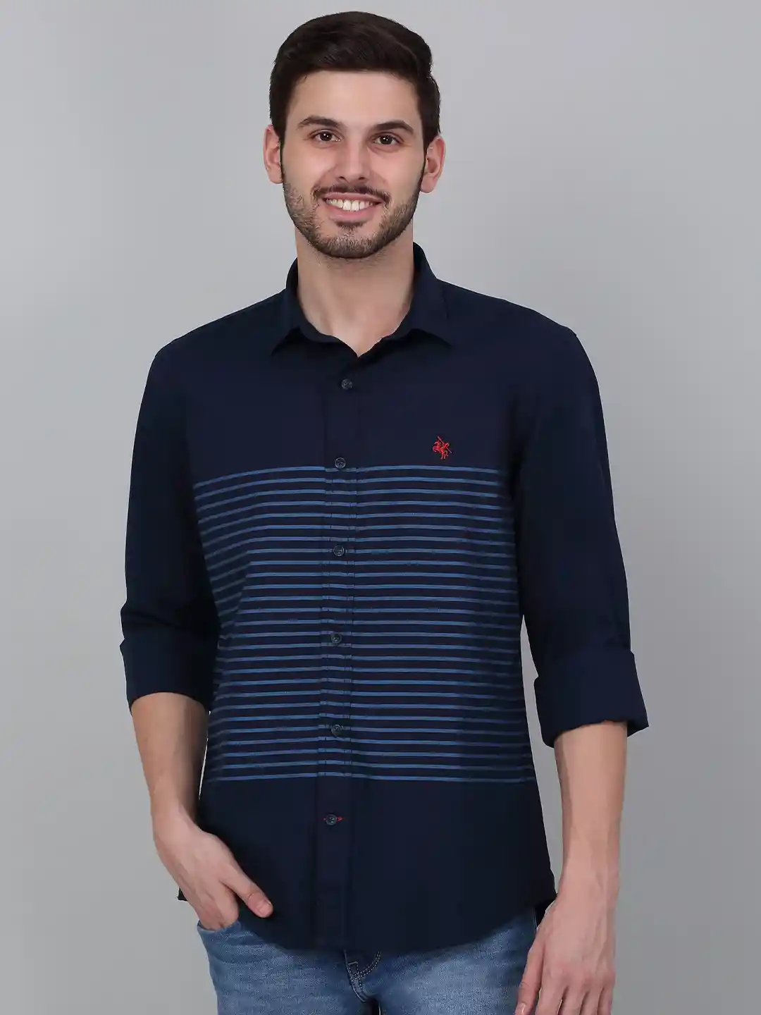 Buy Cantabil Men Spread Collar Striped Cotton Casual Shirt