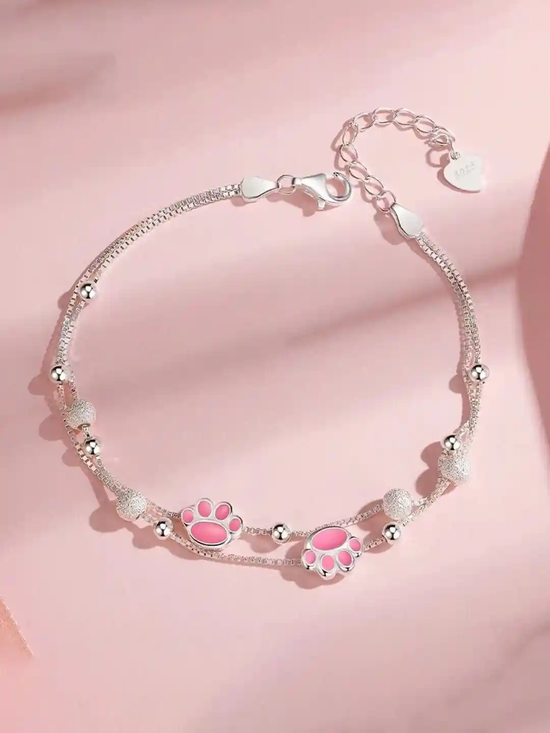 Buy MYKI Silver-Plated Stainless Steel Pet Paw Charm Link Bracelet