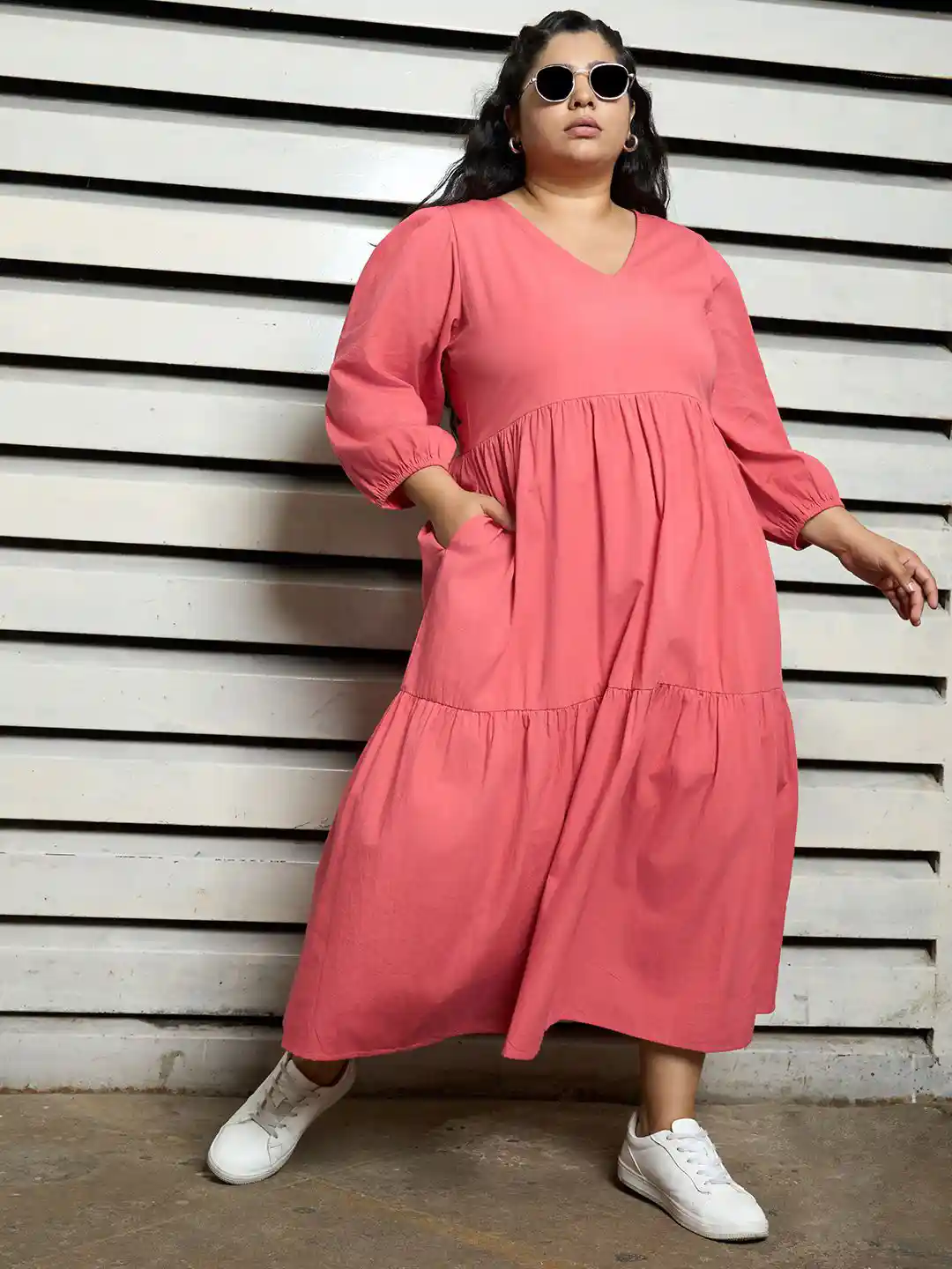 Freeform by High Star Plus Size Pure Cotton Tiered Maxi Dress