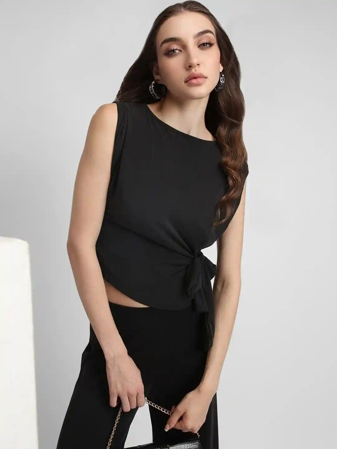 Buy FOREVER 21 Women Solid Wrap Round Neck Top Tops for Women - Main Image