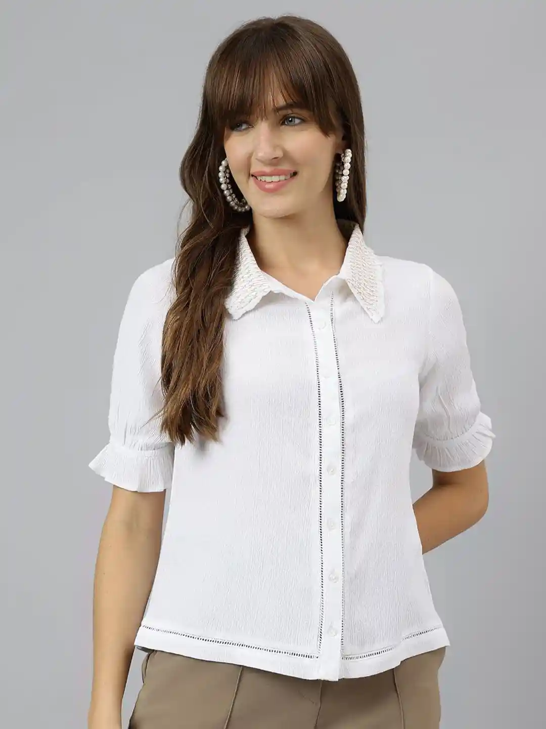Buy Latin Quarters Women Spread Collar Self Design Casual Shirt