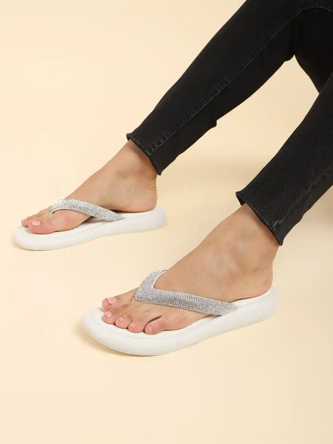 Truffle Collection Women Embellished Open Toe Flats