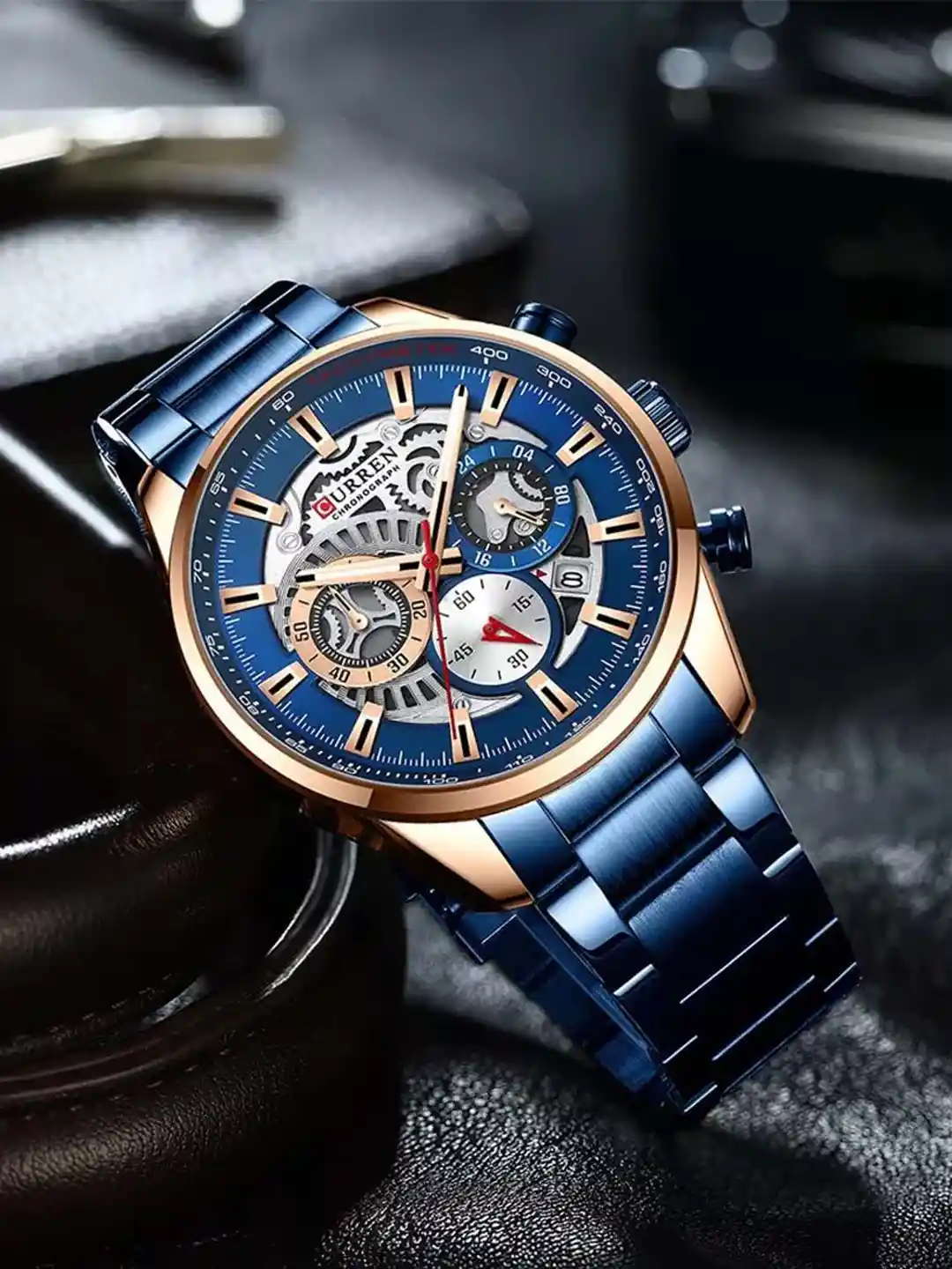 Curren 8391 Luxury Men Skeleton Dial Straps Waterproof Analogue Watch 8391