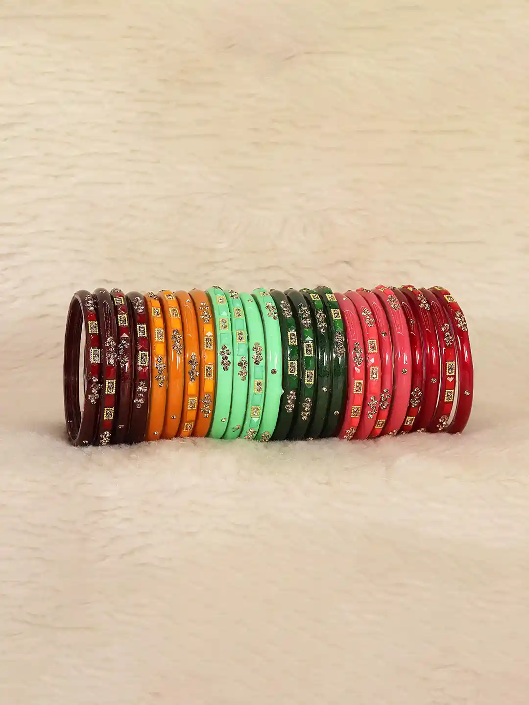 ZULKA Set of 24 Women Glass Golden Zircon Stone Beads Kada Bangles