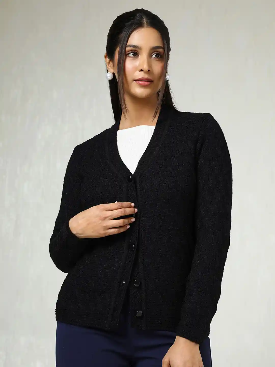 Buy Soch Women Self Design V-Neck Cardigan Sweater Sweaters for