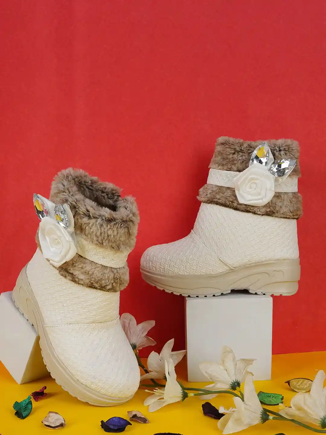 BAESD Girls Embellished Faux Fur Side Zip High Angel Winter Boots