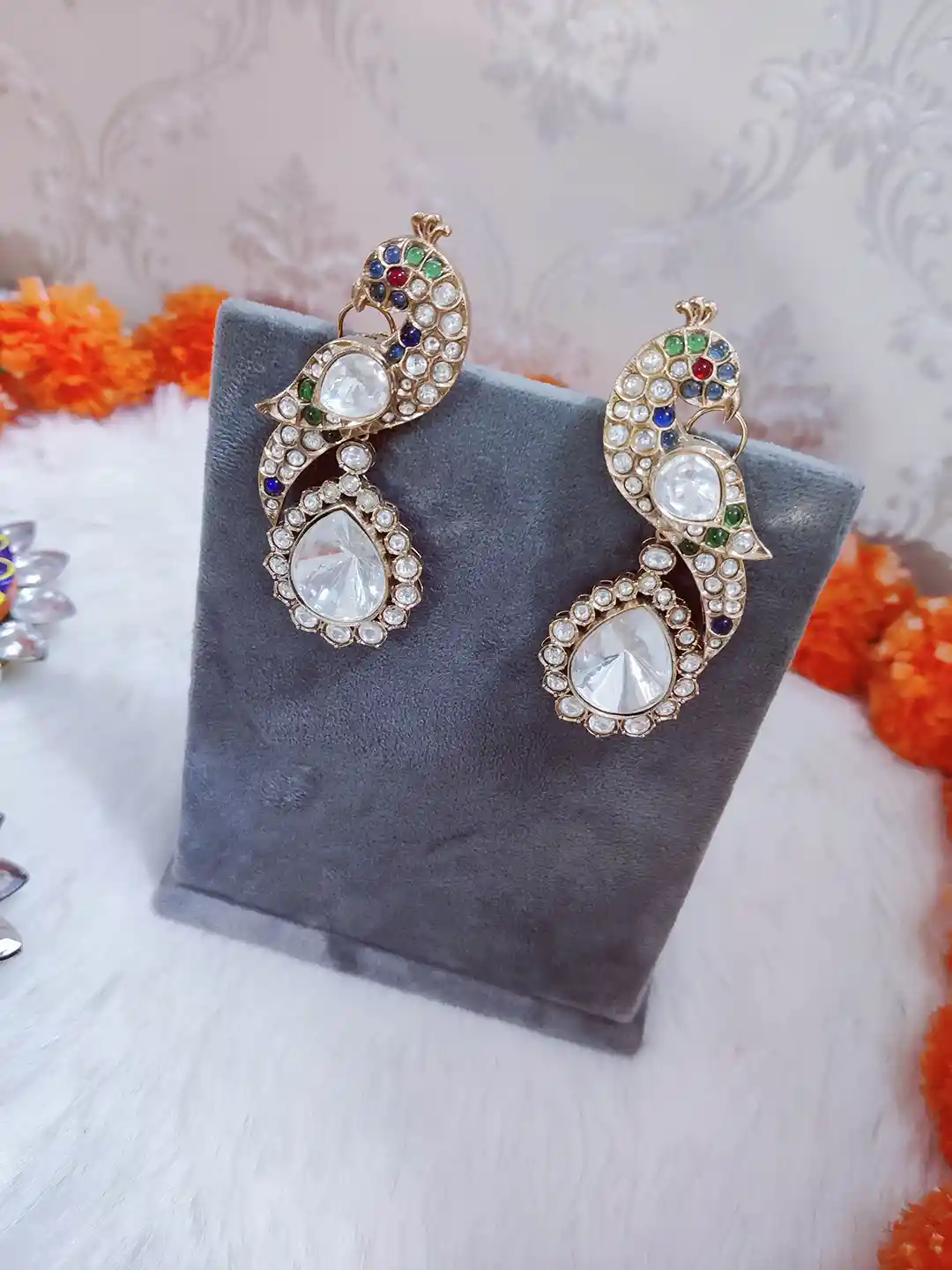 STYLE DECO Gold Plated Peacock Shaped Drop Earrings