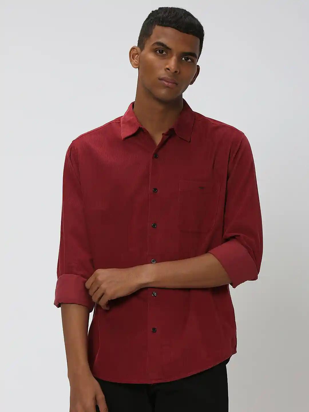 Casual Shirt Mufti Maroon Shirt Mufti Slim Fit Spread Collar Long