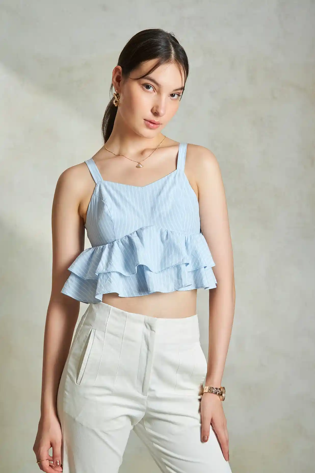 Buy Virgio Pure Cotton Striped Frill Hemcami Top Tops for Women